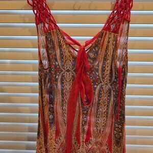 Free People Regal Macrame Asymmetrical Tunic Tank Alt Color Orange XS